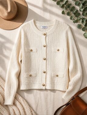 The Workshop Cream Button Cardigan Gold Buttons Size Large NWT